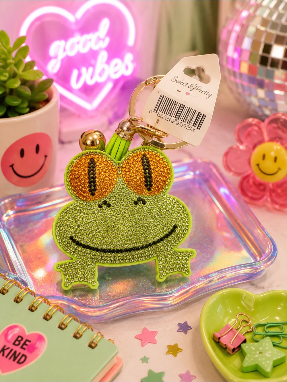 Frog Rhinestone Keychain Charm - Green